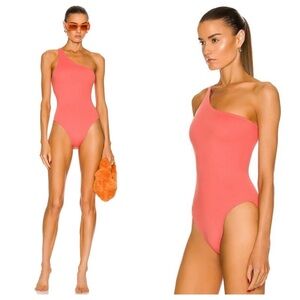 Norma Kamali One Shoulder Mio in Papaya One Piece Swimsuit Bodysuit
